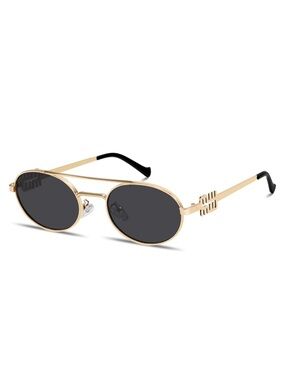 Gold Frame Oval Sunglasses with Dark Gray Lenses